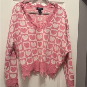 Trendy Pink Heart V-Neck Sweater by Wild Fable